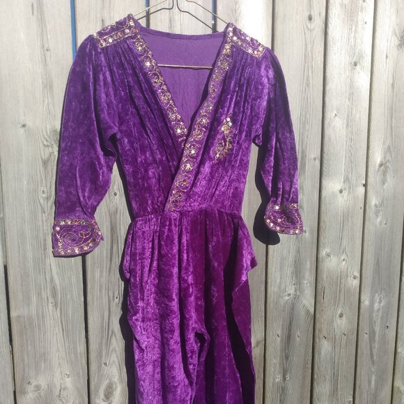 Vintage Children's Jumpsuit Crushed Velour Purple Bohemian Dance Costume AS IS - Picture 1 of 12
